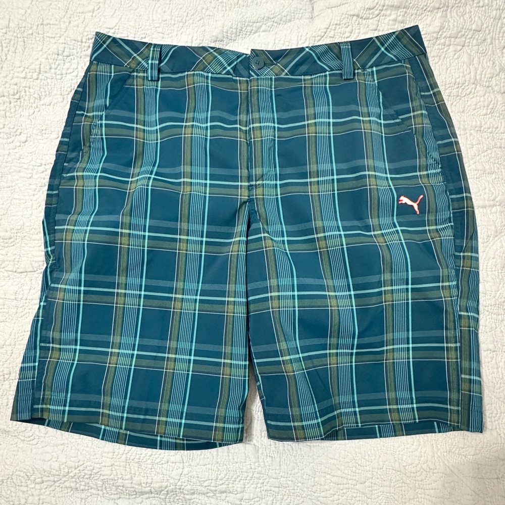 Puma Men's Teal Plaid Board Shorts